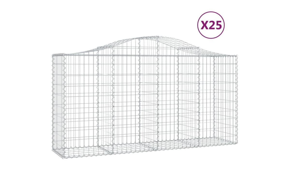vidaXL 3145656 Arched Gabion Baskets 25 Pcs 200x50x100/120cm Galvanised Iron