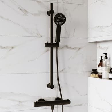 Black Thermostatic Round Bar Mixer Shower Set with Slide Rail Kit - Arissa