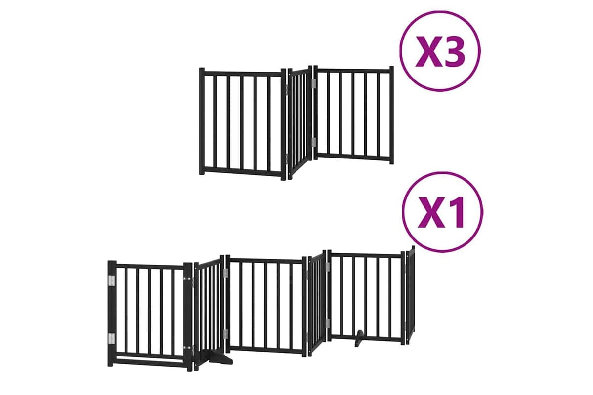 Vidaxl Dog Gate With Door Foldable 15 Panels Black 750 Cm Poplar Wood