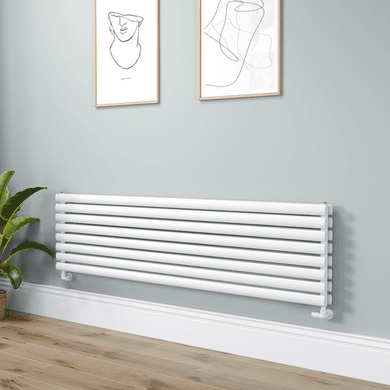 Sorrento Linea White Oval Designer Radiator 472x1800mm Double Panel 5072 BTU - Horizontal Bars