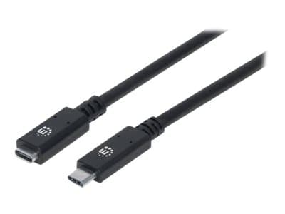 MANHATTAN - USB-C to USB-C Extension Cable, 50cm, Male to Female, 10 Gbps (USB 3.2 Gen2 aka USB 3.1), 5A (super fast charging), SuperSpeed+ USB, Black, Lifetime Warranty, Polybag - USB-C extension cable - USB-C to USB-C - 50 cm