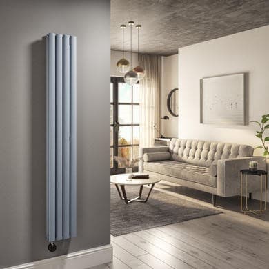 Light Grey Vertical Smart Electric Radiator with Wi-Fi Thermostat - 1200W - Double Panel H1600xW236mm - Bathroom Safe