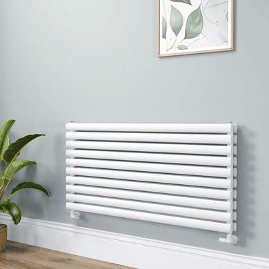 Sorrento Linea White Oval Designer Radiator 590x1200mm Double Panel 4355 BTU - Horizontal Bars