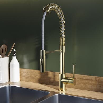 ONLY OPENED - Brushed Brass Single Lever Pull Out Dual Spray Monobloc Kitchen Mixer Tap - Enza Malvern