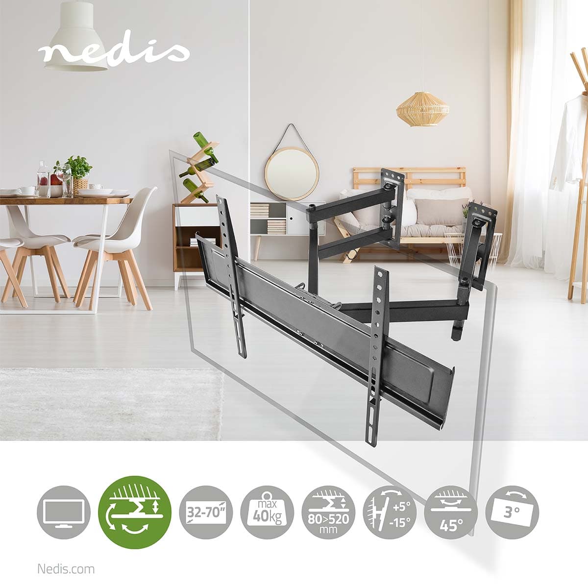 NEDIS Full Motion Corner Tv Wall Mount Upto 70"...