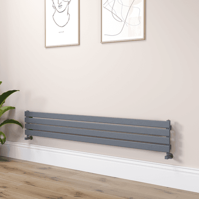 Riace Linea Dark Grey Anthracite Flat Designer Radiator 280x1800mm Single Panel 1898 BTU - Horizontal Bars