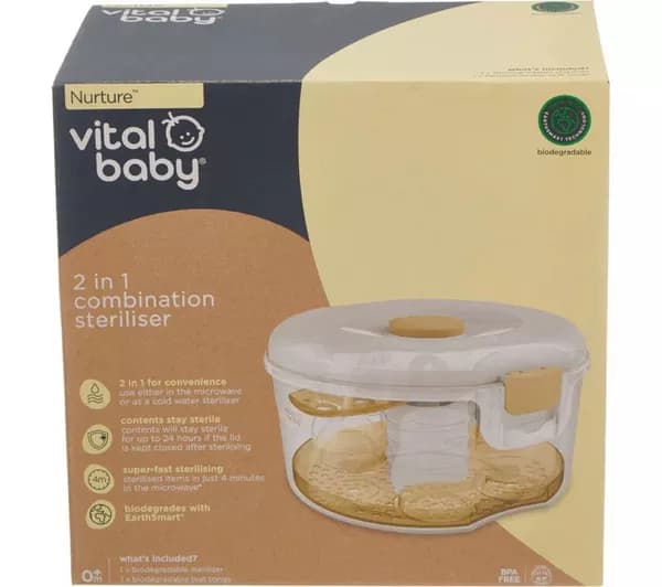 VITAL BABY EarthSmart 2-in-1 Combination Steriliser - Clear & Oat