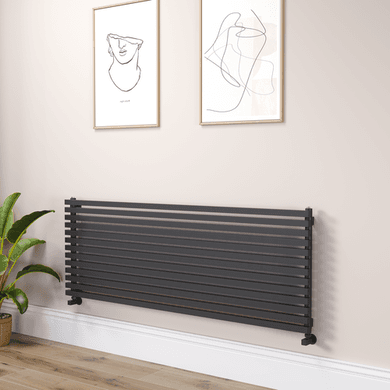 Ravello Linea Midnight Black Square Designer Radiator 585x1600mm Single Panel 4266 BTU - Horizontal Bars