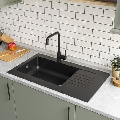 1 Bowl Black Reversible Composite Inset Kitchen Sink with Mixer Tap Set - Essence