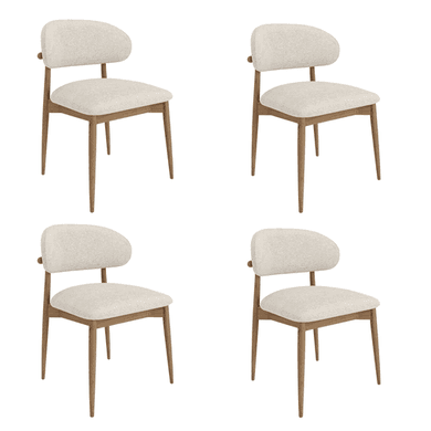 Set of 4 Beige Upholstered Curved Dining Chairs With Solid Wood Exposed Back - Kori