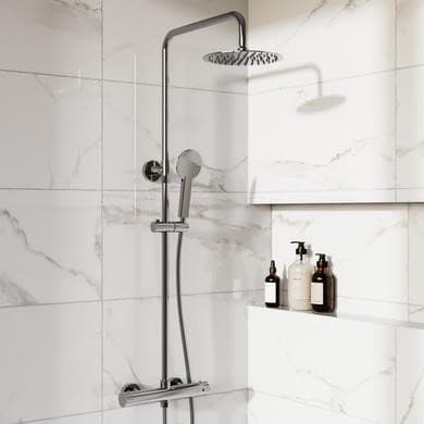 Chrome Round Thermostatic Bar Mixer Shower Set with Slide Rail Kit & Hand Shower - Vira