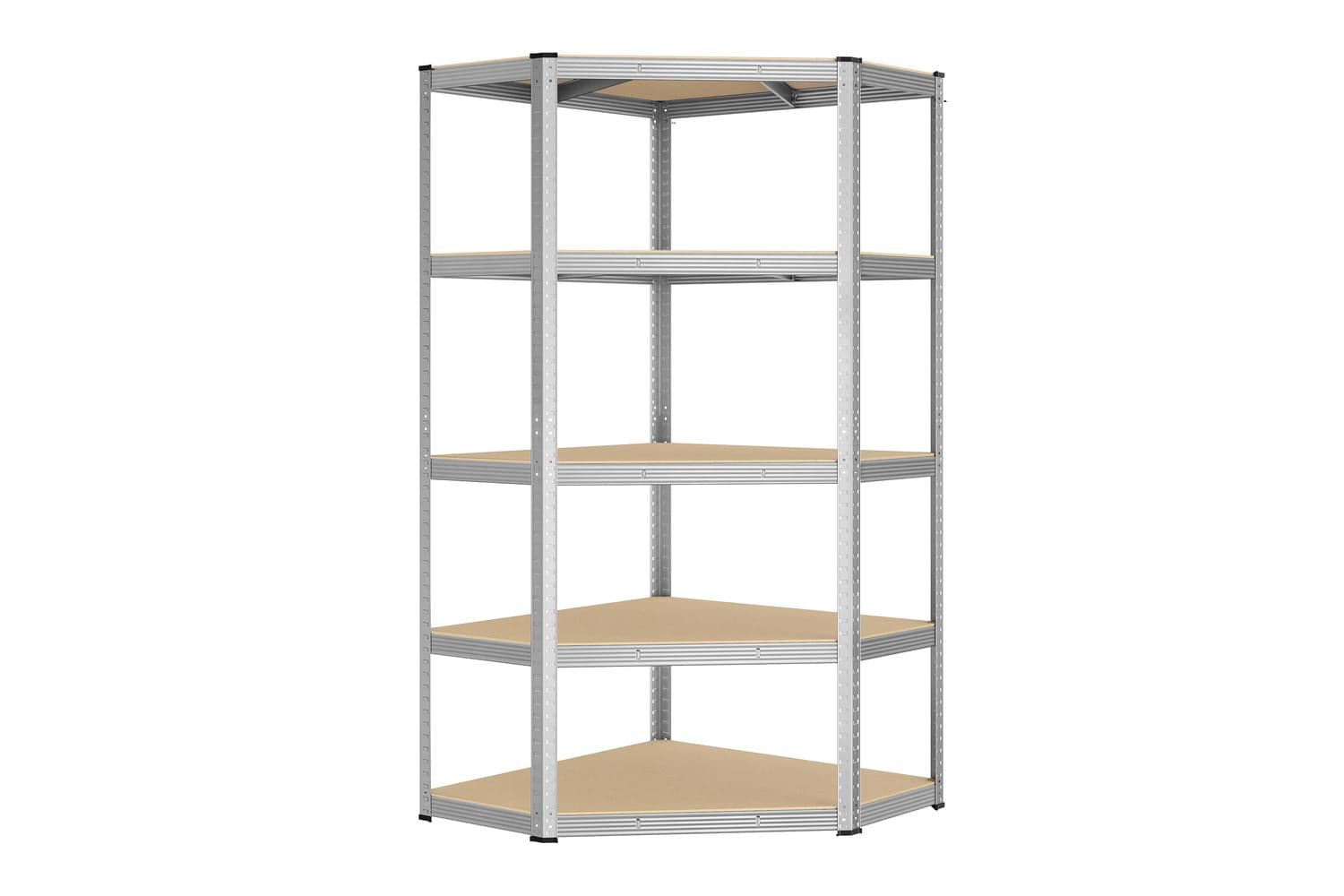 Metal Corner Storage Rack | Corner Shelving Unit | Galvanised Steel Mdf | 90 X 90 X 180 Cm