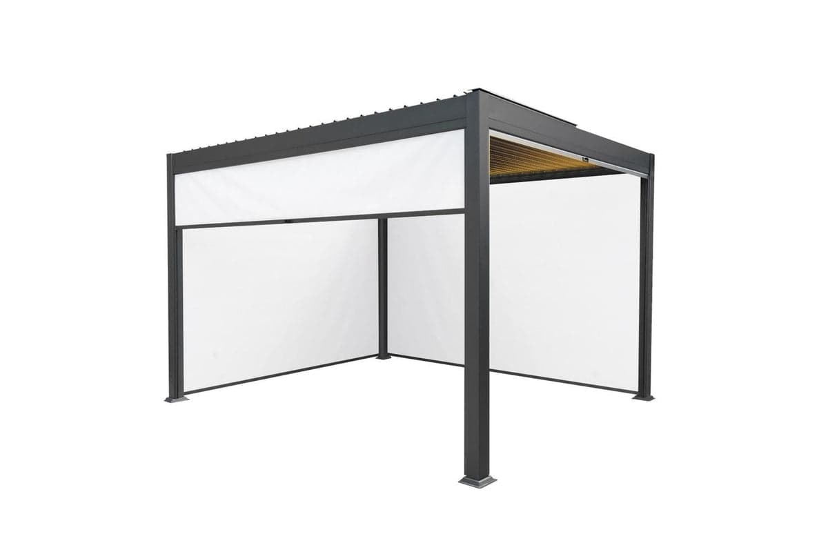 Monstershop 4m x 3m Aluminium Pergola with Blinds & LED Lights | Dark Grey