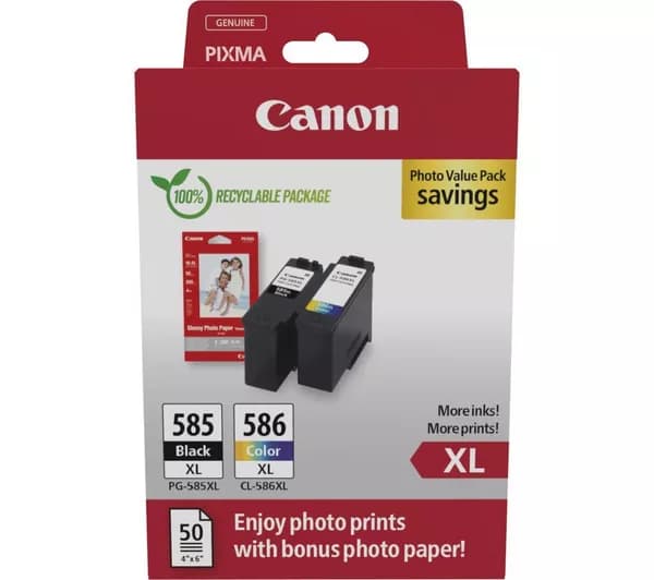 CANON PG-585XL/CL-586XL Ink Cartridges & Photo Paper Value Pack