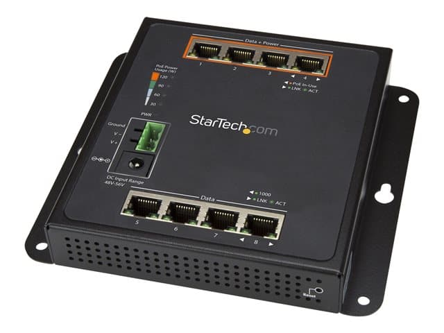 STARTECH.COM - Startech Industrial 8 Port Gigabit PoE Switch, 4 x PoE+ 30W, Power Over Ethernet, Hardened GbE Layer/L2 Managed Switch, Rugged High Power Gigabit Network Switch IP-30/-40C to +75C - Managed Network Switch (IES81GPOEW) - Switch - Managed - 4 x 10/100/1000