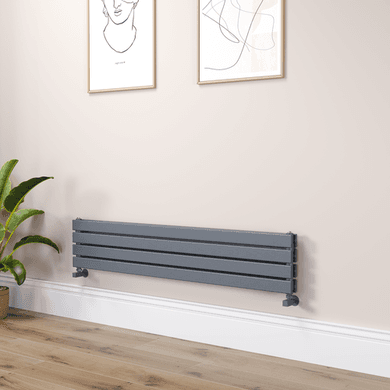 Riace Linea Dark Grey Anthracite Flat Designer Radiator 280x1400mm Double Panel 2235 BTU - Horizontal Bars