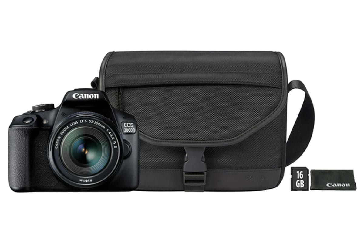 Canon EOS 2000D Camera with EF-S 18-55mm IS II Lens Shoulder Bag & SD Card | Black