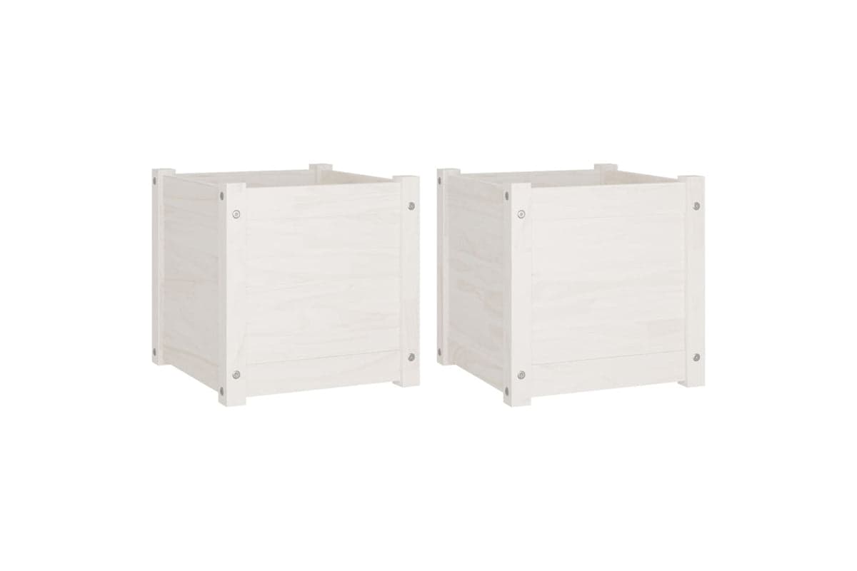 vidaXL 810537 Garden Planters 2 Pcs White 40x40x40cm Solid Pinewood