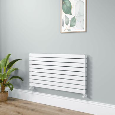 Riace Linea White Flat Designer Radiator 630x1200mm Double Panel 4386 BTU - Horizontal Bars