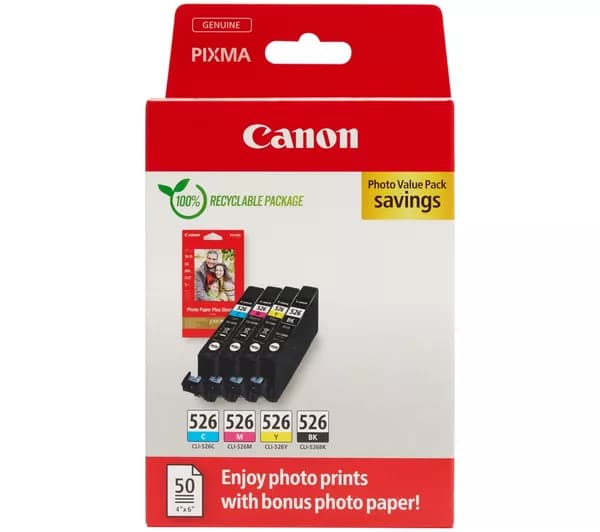 CANON CLI-526 Cyan, Magenta & Yellow Ink Cartridges - Multipack