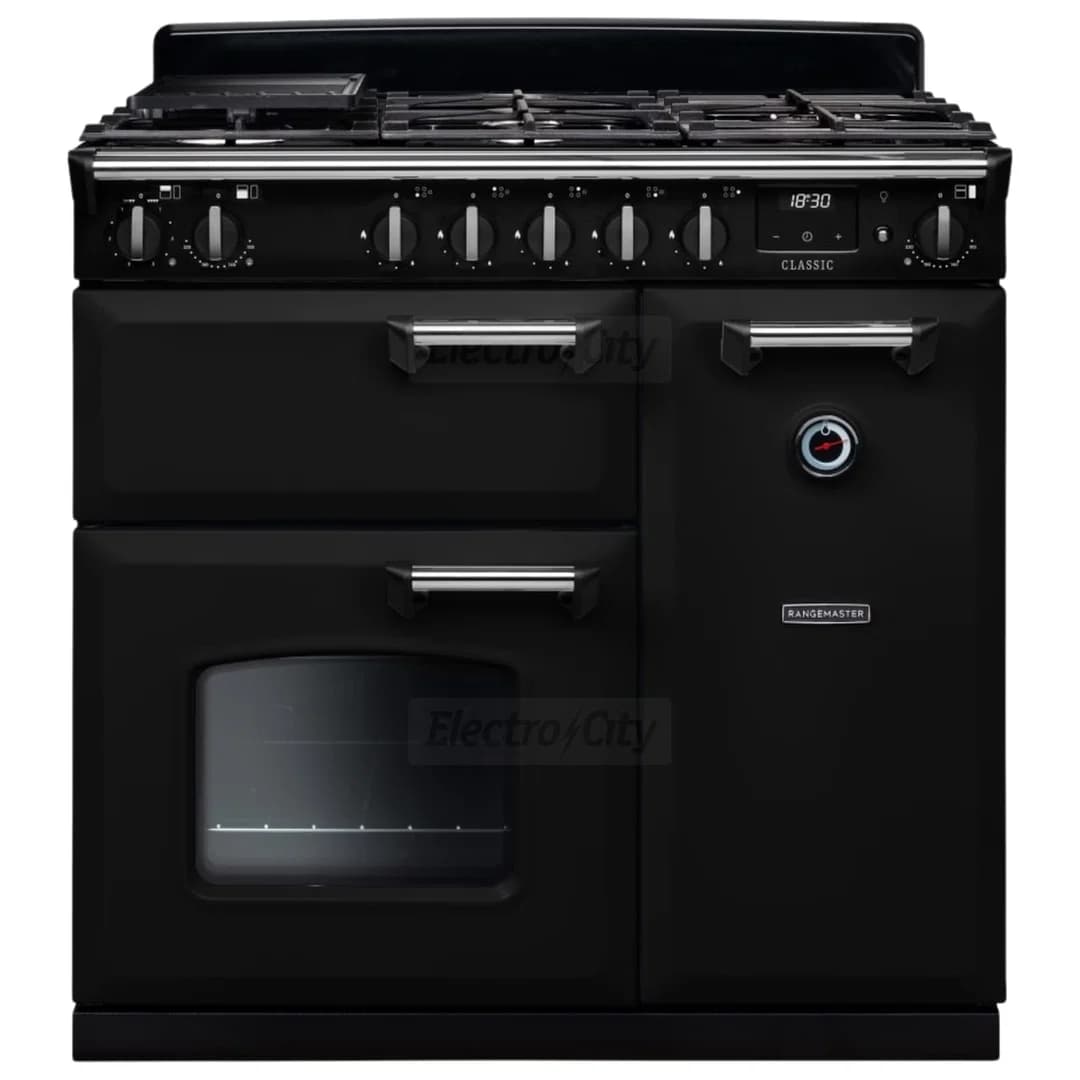 Rangemaster Classic 90cm Dual Fuel Range Cooker | Black &amp; Chrome
