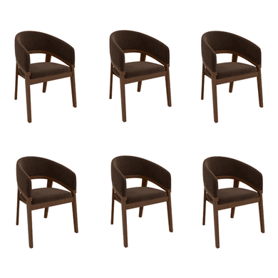 Set of 6 Walnut & Brown Velvet Curved Dining Chairs - Owen