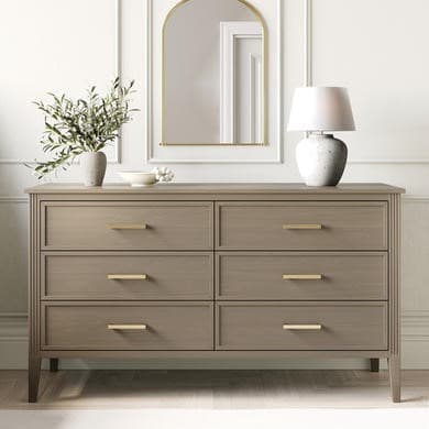 Wide Dark Wood 6 Drawer Chest of Drawers - Delilah