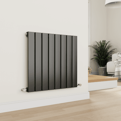 Refurbished Eco Eleganza Midnight Black Horizontal Flat Designer Aluminium Radiator 600x600mm Single Panel 1841 BTU