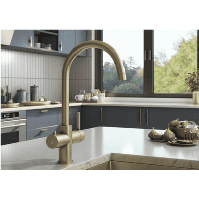GRADE A1 - Brushed Brass 3 in 1 Instant Boiling Hot Kitchen Mixer Round Tap with 3L Boiler - Pronto Vesta