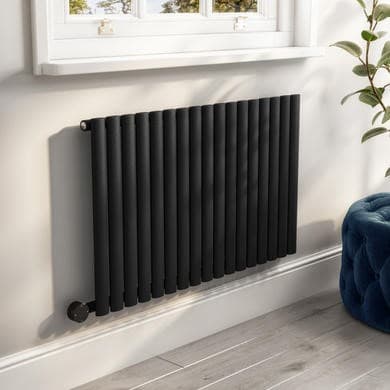Midnight Black Horizontal Smart Electric Radiator with Wi-Fi Thermostat - 1200W - H600xW1003mm - Bathroom Safe