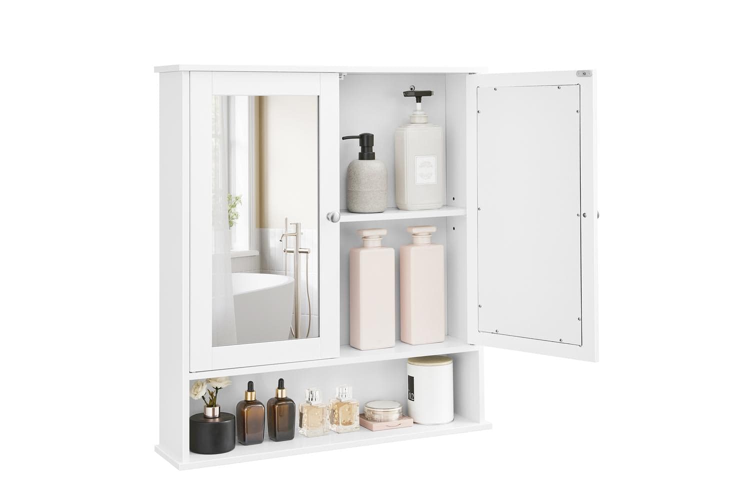 Bathroom Cabinet Wall Mounted With Dual Mirrored Doors | Mdf | 65 X 15 X 75 Cm White
