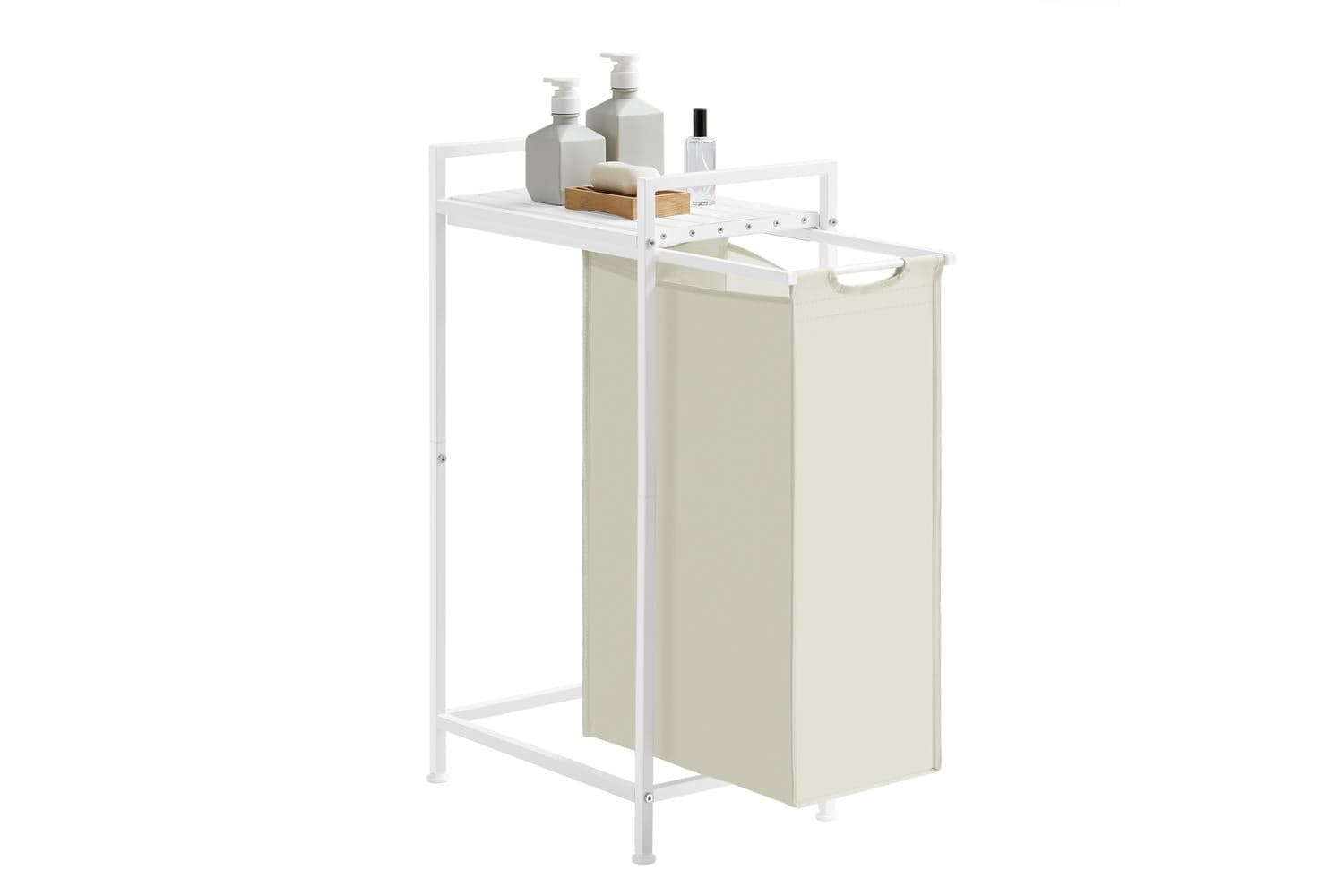 Vasagle Laundry Basket | Laundry Hamper | Metal Frame | 47 Litre | Warm White | 42 X 28 X 75 Cm
