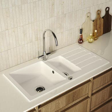 1.5 Bowl White Inset Granite Composite Kitchen Sink with Reversible Drainer - Enza Phoebe