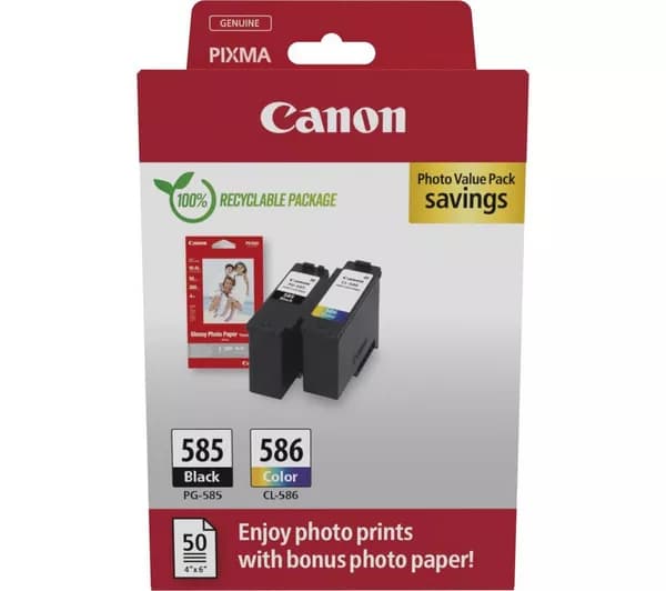 CANON PG-585/CL-586 Ink Cartridges & Photo Paper Value Pack