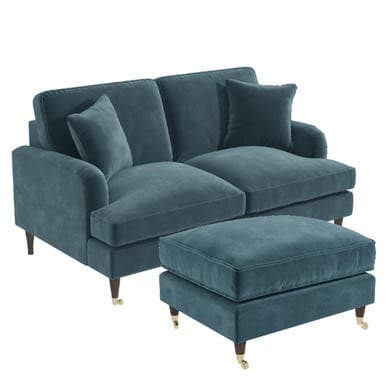 Payton Velvet Sofa and Footstool Set