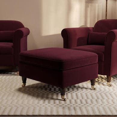 Burgundy Velvet Footstool - Ramona