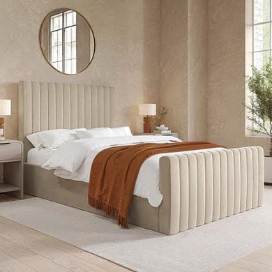 Beige - Upholstered Side-Lift Ottoman Storage Bed - Khloe