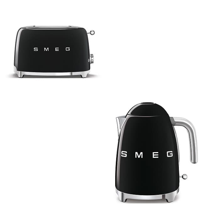 Smeg 50's Retro Kettle & 2 Slice Toaster Set - Black | KLF03BLUK + TSF01BLUK