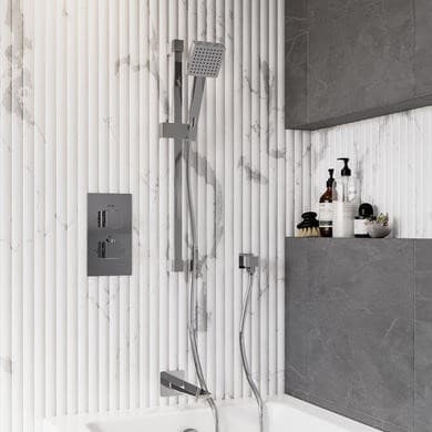 Chrome 2 Outlet Thermostatic Bath Mixer Shower Set With Hand Shower and Bath Filler Spout - Zana