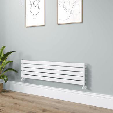 Riace Linea White Flat Designer Radiator 350x1400mm Single Panel 1850 BTU - Horizontal Bars