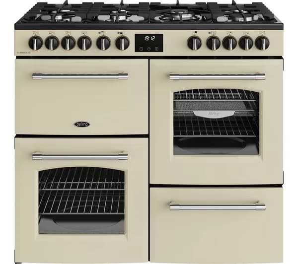 BELLING Farmhouse 100DF Dual Fuel Range Cooker - Cream & Chrome