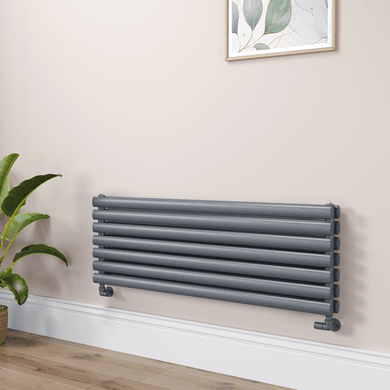 Sorrento Linea Dark Grey Anthracite Oval Designer Radiator 413x1200mm Double Panel 3048 BTU - Horizontal Bars