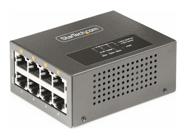 STARTECH.COM - StarTech 4-Port Multi-Gigabit PoE++ Injector, 5/2.5G Ethernet (NBASE-T), PoE/PoE+/PoE++ (802.3af/802.3at/802.3bt), 160Watts Power Budget, Wall/DIN Rail Mountable - Unmanaged, For IP Cameras/Wireless APs/POSs (AS445C-POE-INJECTOR) - PoE injector (DIN rail