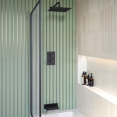 Matt Black 2 Outlet Thermostatic Mixer Shower Set With Wall Mounted 250mm Shower Head and Bath Filler Spout - Zana