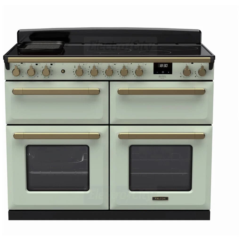 Rangemaster Estel Deluxe 110cm Induction Range Cooker with Slow Cook Oven | Mint with Brass Trim