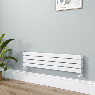 Riace Linea White Flat Designer Radiator 280x1200mm Double Panel 1949 BTU - Horizontal Bars