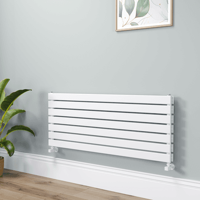 Riace Linea White Flat Designer Radiator 490x1200mm Double Panel 3410 BTU - Horizontal Bars