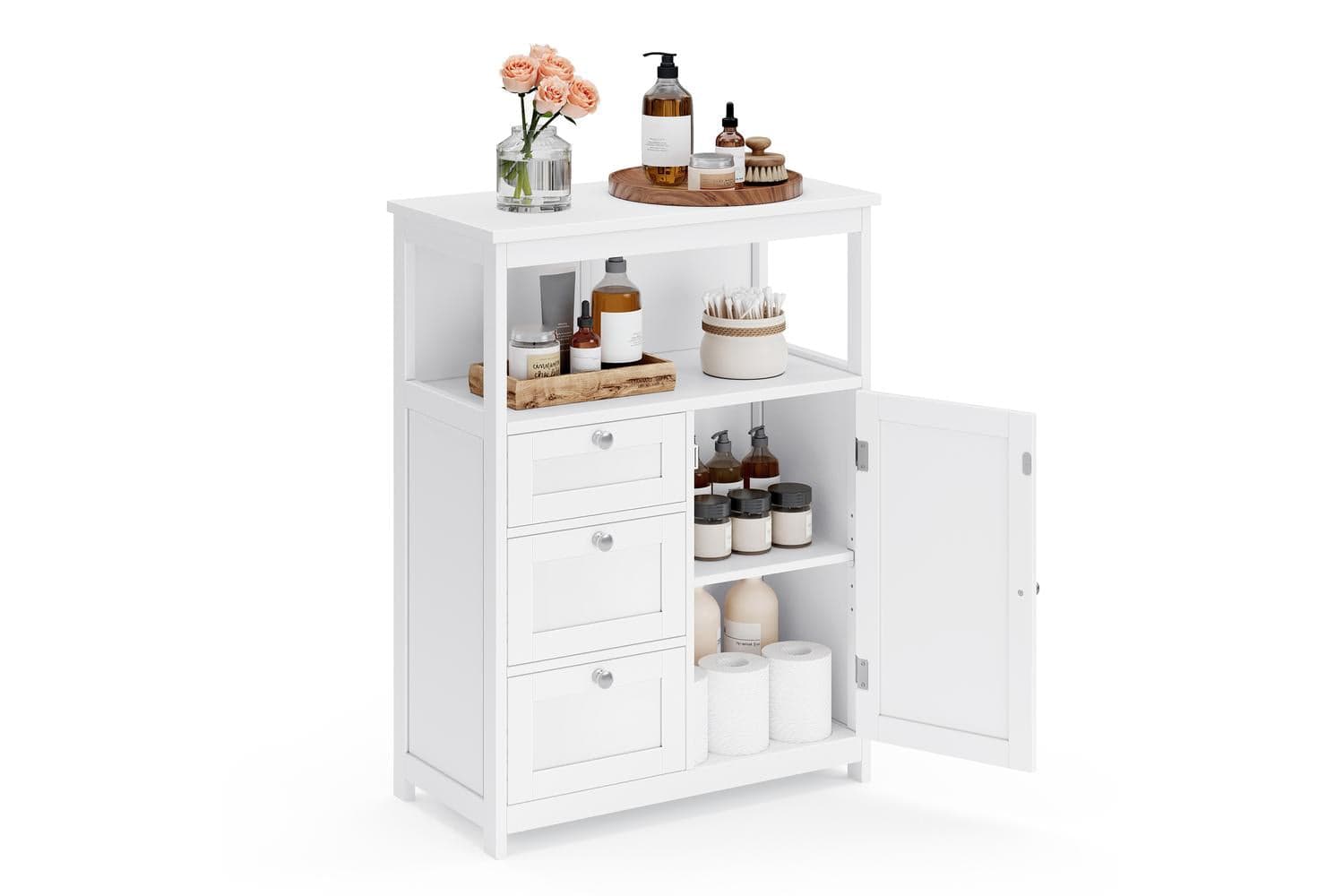 Bathroom Storage Cabinet | Freestanding Wooden Cupboard | Cloud White | 60 X 30 X 80 Cm