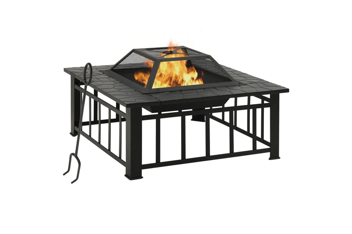 vidaXL 311888 Garden Fire Pit With Poker 81x81x47cm Xxl Steel