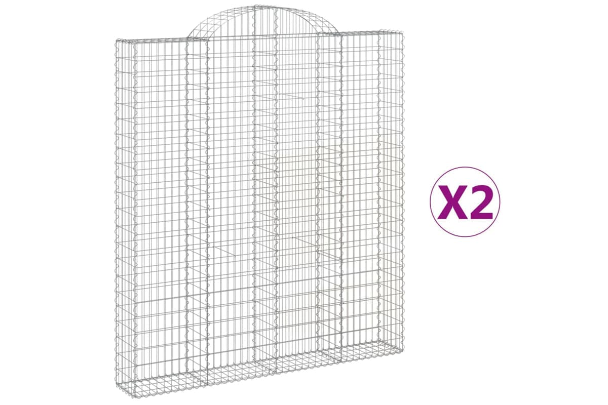 vidaXL 3146236 Arched Gabion Baskets 2 Pcs 200x30x220/240cm Galvanised Iron